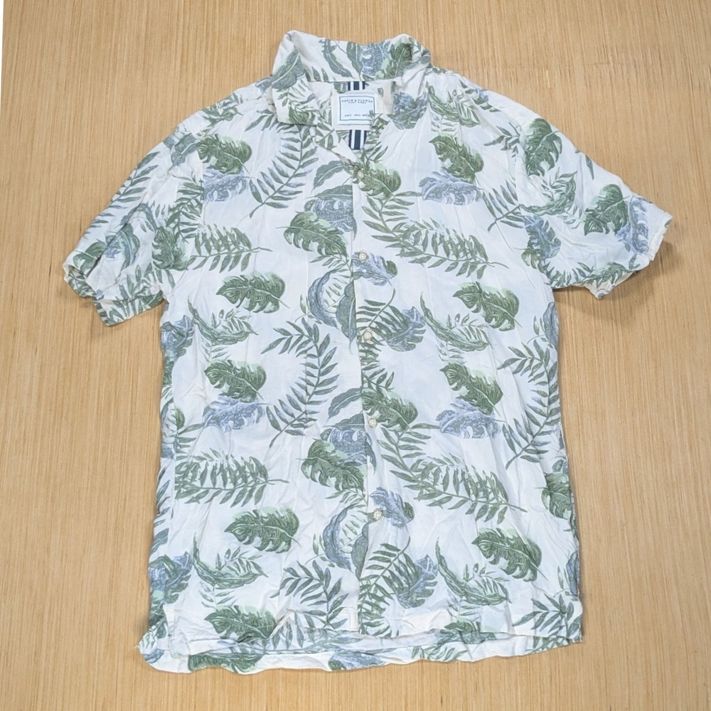 Denim & Flower Ricky Singh Palm Tropical Print Button Down Shirt Men's Small
